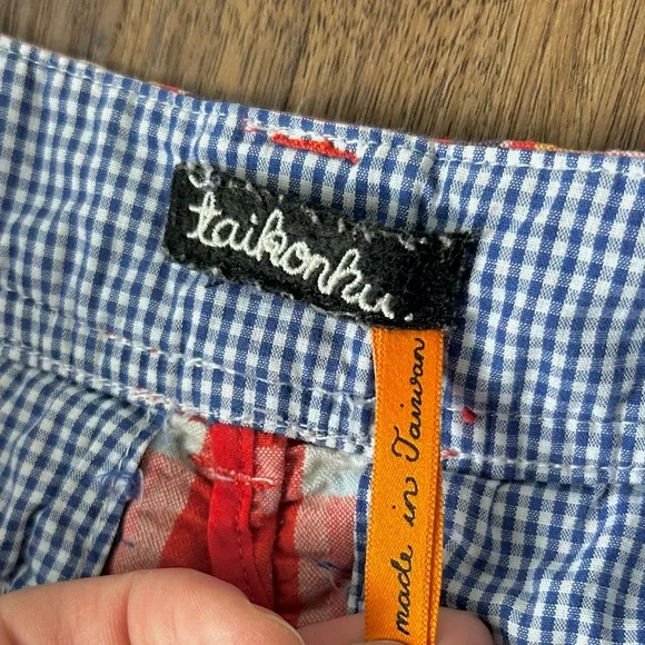 TAIKONHU Seersucker Plaid Patchwork Bermuda Shorts Preppy Coastal Y2K Style | S - Picture 2 of 15